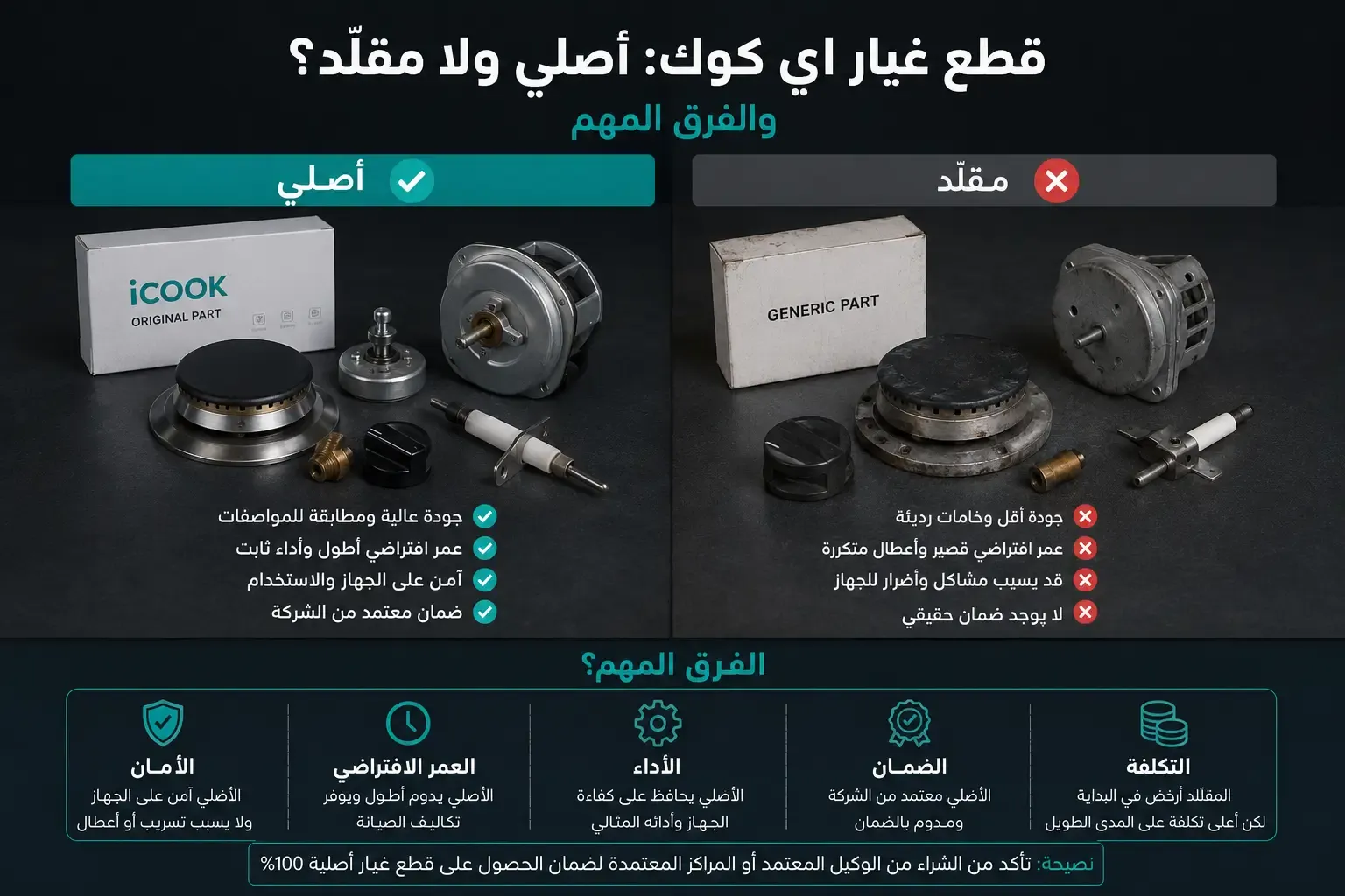 قطع غيار اي كوك: أصلي ولا مقلّد؟ والفرق المهم
